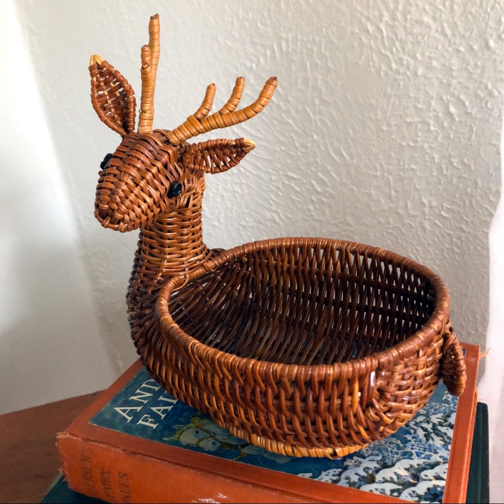 Vintage Brown Wicker Deer Basket